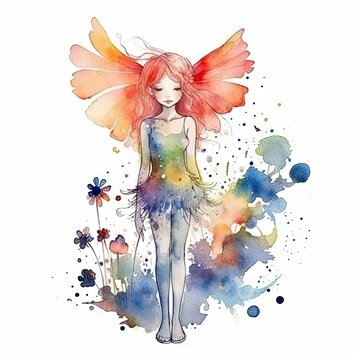 Beautiful fairy outside in nature surrounded by colorful plants, flowers, and life. 