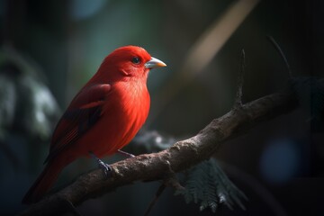 Crimson Wings: Captivating Image of a Majestic Red Bird, Red Bird, Avian Beauty, Vibrant Plumage, Nature's Jewel, Colorful Feathers, Ornithology, Wildlife Photography,