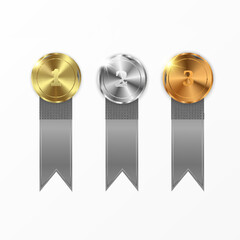 Set of gold, bronze and silver. Award medals isolated on transparent background. Vector illustration of winner concept.	
