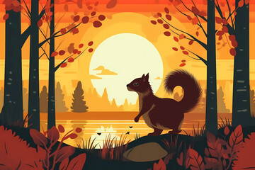 squirrel before a sunset