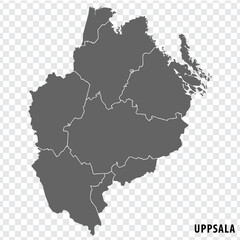 Blank map Uppsala County  of  Sweden. High quality map Uppsala County on transparent background for your web site design, logo, app, UI.  Sweden.  EPS10.