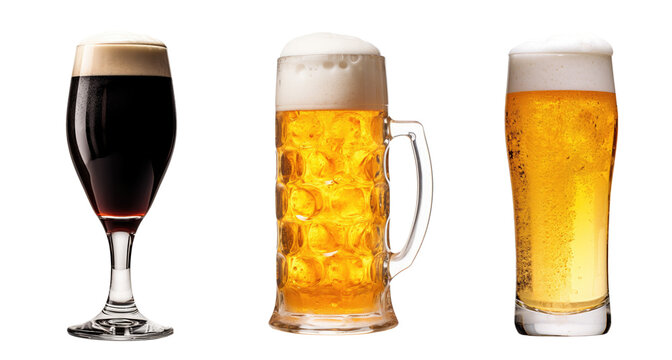 Different sorts of beer, german, isolated, white background, generative ai