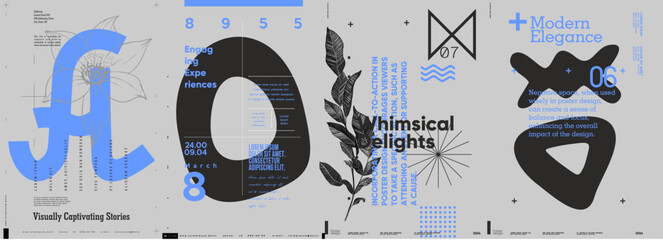 Typographic design and minimalistic background elements. A set of vector elements for designing posters, labels, banners.  Brochure template layout. Modern vector graphics.