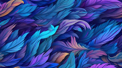 Abstract illustration of a blue artwork with feather details inspired by nature. Colorful layered shapes of feathers in blue tones. Realistic 3D illustration. Generative AI