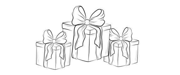 line art of three gift boxes
