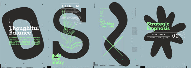 Typographic design and minimalistic background elements. A set of vector elements for designing posters, labels, banners.  Brochure template layout. Modern vector graphics.