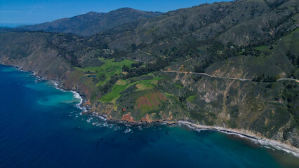 Fototapeta na wymiar Aerial view of Pacific Highway California Coastline