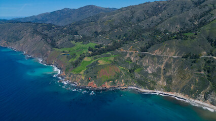 Aerial view of Pacific Highway California Coastline