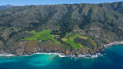 Fototapeta premium Aerial view of Pacific Highway California Coastline