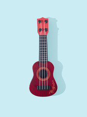 Acoustic guitar on light blue background. Flat lay. Minimal music concept. Copy space.