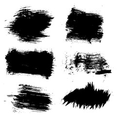 Abstract vector textured black strokes- backgrounds painted by dry brush isolated on a white background