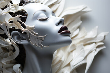 Modern Art Sculpture of beautiful woman, minimalistic photography, composition shot, studio lighting, peaceful atmosphere, modern style, smooth texture, aesthetic. AI Generative