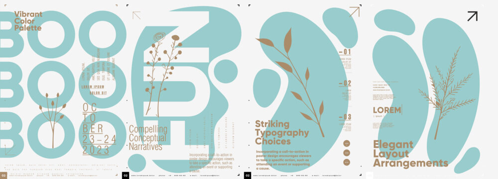 Typographic design and minimalistic background elements. A set of vector elements for designing posters, labels, banners.  Brochure template layout. Modern vector graphics.