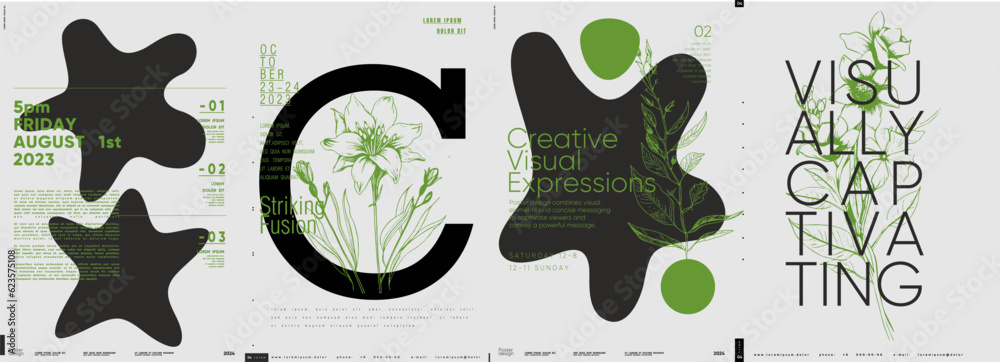 Poster typographic design and minimalistic background elements. a set of vector elements for designing post