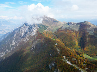 Fototapeta premium Aerial video view of lake Garda from Monte Baldo mountains in Italy