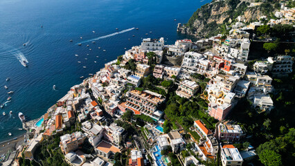 Aerial view of Positano town in Amalfi Coast in Italy