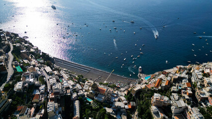 Aerial view of Positano town in Amalfi Coast in Italy