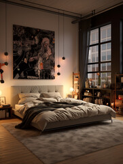bedroom with a double bed in an apartment in modern style