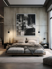 bedroom with a double bed in an apartment in modern style