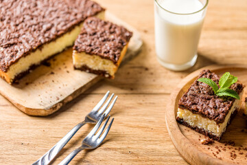 Cheese cake. Homemade cheesecake with mint for dessert