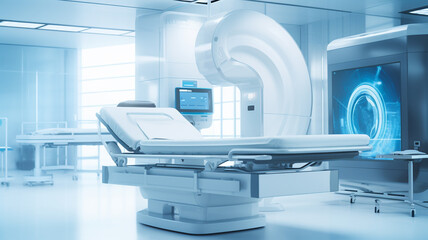 Fototapeta na wymiar Advanced x-ray or mri scan medical diagnosis machine at hospital health care lab as wide banner with copy space area 