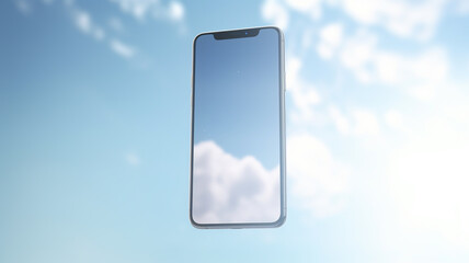 Smartphone hangs in the air. Realistic phone with blank screen. Smartphone perspective view with blank screen. Vector