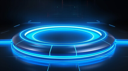 Futuristic empty stage. Modern Future background technology Sci-fi interior concept. Podium for show your product. futuristic cyberpunk concept. Pedestal for presentation product. Game Lab. Vector