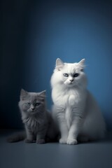 Two cats of siberian breed on blue background ai generated
