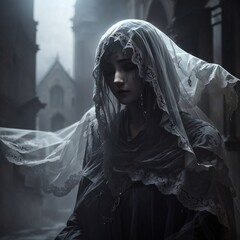  generative ai, ghost, crying, veil,