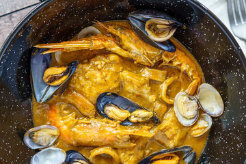 Zarzuela de pescado, a stew of various fish and seafood that is very typical in the kitchens of the...