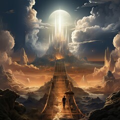A stairway leading to a mysterious magical place in the sky - obrazy, fototapety, plakaty