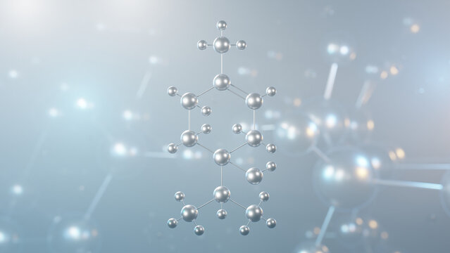 terpinen-4-ol molecular structure, 3d model molecule, isomer of terpineol, structural chemical formula view from a microscope