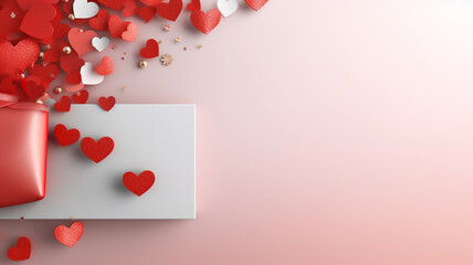 Valentine style background banner or greeting card with empty space for copy text, hearts and love theme