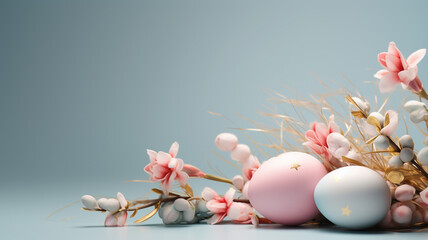 Easter background banner or wallpaper, greeting card with copy space and decorations