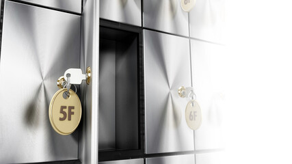 Safe deposit boxes with keys. 3D illustration