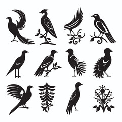 Quetzal silhouettes and icons. Black flat color simple elegant Quetzal animal vector and illustration.