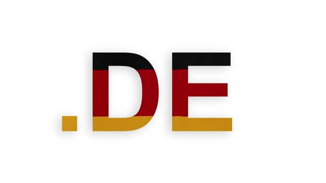DE - internet domain of Germany. Typing top-level domain ".DE" against blurred waving national flag of Germany. Highly detailed fabric texture for 4K resolution. CGI rendering.