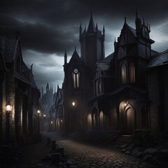 Generative Ai, Background Only, Dark Fantasy, Gothic Town, 