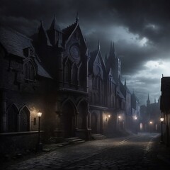 Generative Ai, Background Only, Dark Fantasy, Gothic Town, 