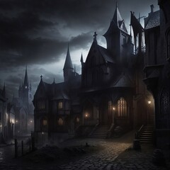 Generative Ai, Background Only, Dark Fantasy, Gothic Town, 