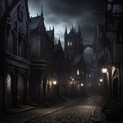 Generative Ai, Background Only, Dark Fantasy, Gothic Town, 