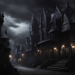Generative Ai, Background Only, Dark Fantasy, Gothic Town, 