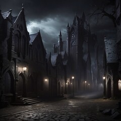 Generative Ai, Background Only, Dark Fantasy, Gothic Town, 