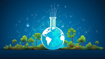 Naklejka premium A Global Perspective: Science for Peace and Development with Beaker and Earth Map