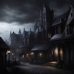 Generative Ai, Background Only, Dark Fantasy, Gothic Town, 