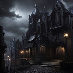 Generative Ai, Background Only, Dark Fantasy, Gothic Town, 