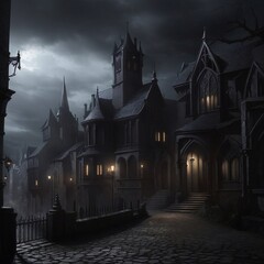 Generative Ai, Background Only, Dark Fantasy, Gothic Town, 
