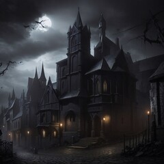 Generative Ai, Background Only, Dark Fantasy, Gothic Town, 