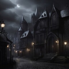 Generative Ai, Background Only, Dark Fantasy, Gothic Town, 