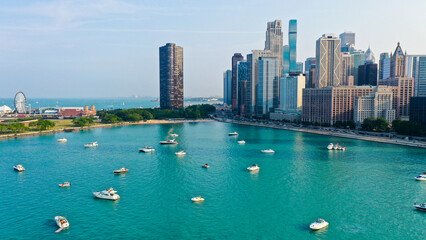 Fototapeta na wymiar Aerial view of Chicago lakefront and city skyline